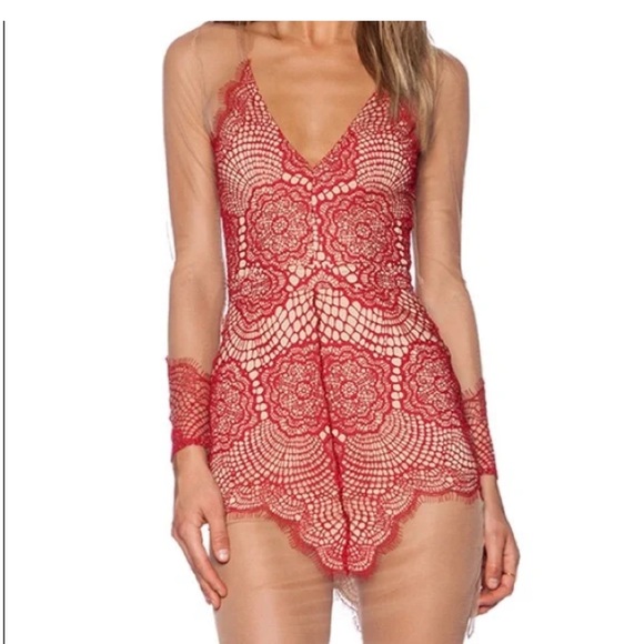 For Love & Lemons Antigua Lace Dress XS Red - Picture 1 of 7